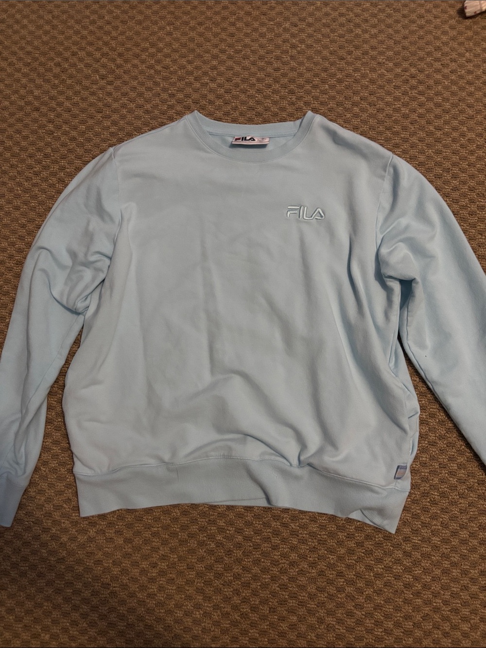 Fila Women's Light Blue Crewneck Sweatshirt with Embroidered Logo